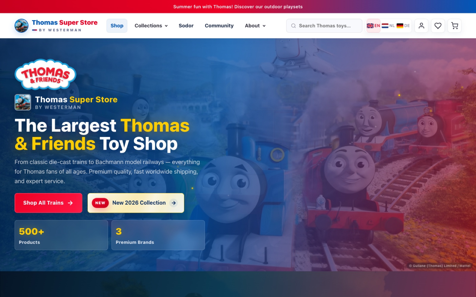De actuele homepage van Thomas Super Store